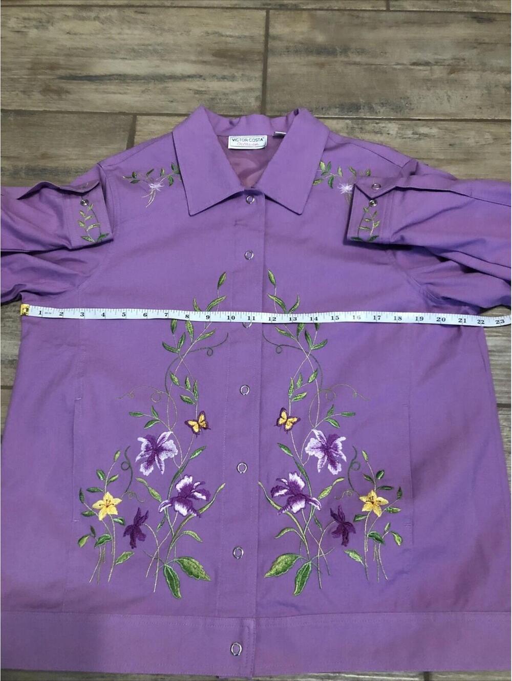 Vtg Victor Costa Womens Purple Denim/canvas Jacket Embroidered  Snap‎ Collared M - Picture 9 of 15